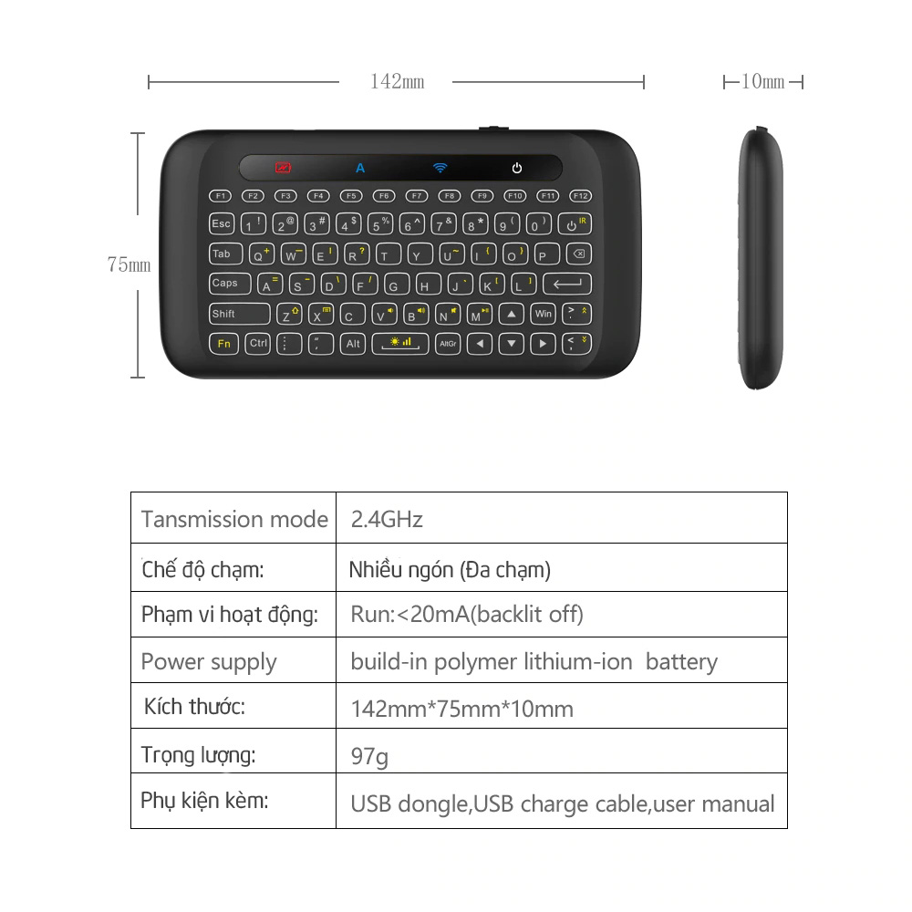 Bàn phím không dây mini có trackpad cho SmartTV, TVbox, Android OS, Laptop, Máy tính H20 Mai Lee - Hàng chính hãng