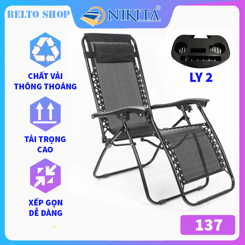 Ghế Xếp Thư Giãn Siêu Bền NIKITA Chính Hãng - Tặng Kèm Khay Ly - NKT137