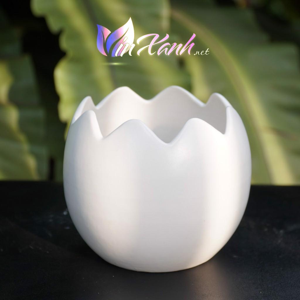 Chậu sứ trồng cây cảnh mini để bàn 9-13cm hình quả trứng/ chậu trứng