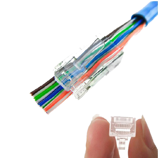 Bộ 100 Đầu Mạng RJ45 Xuyên Thấu Pass Through Và 100 Chụp Mạng Trong Suốt Dùng CAT5, CAT6 - Hàng Chính Hãng