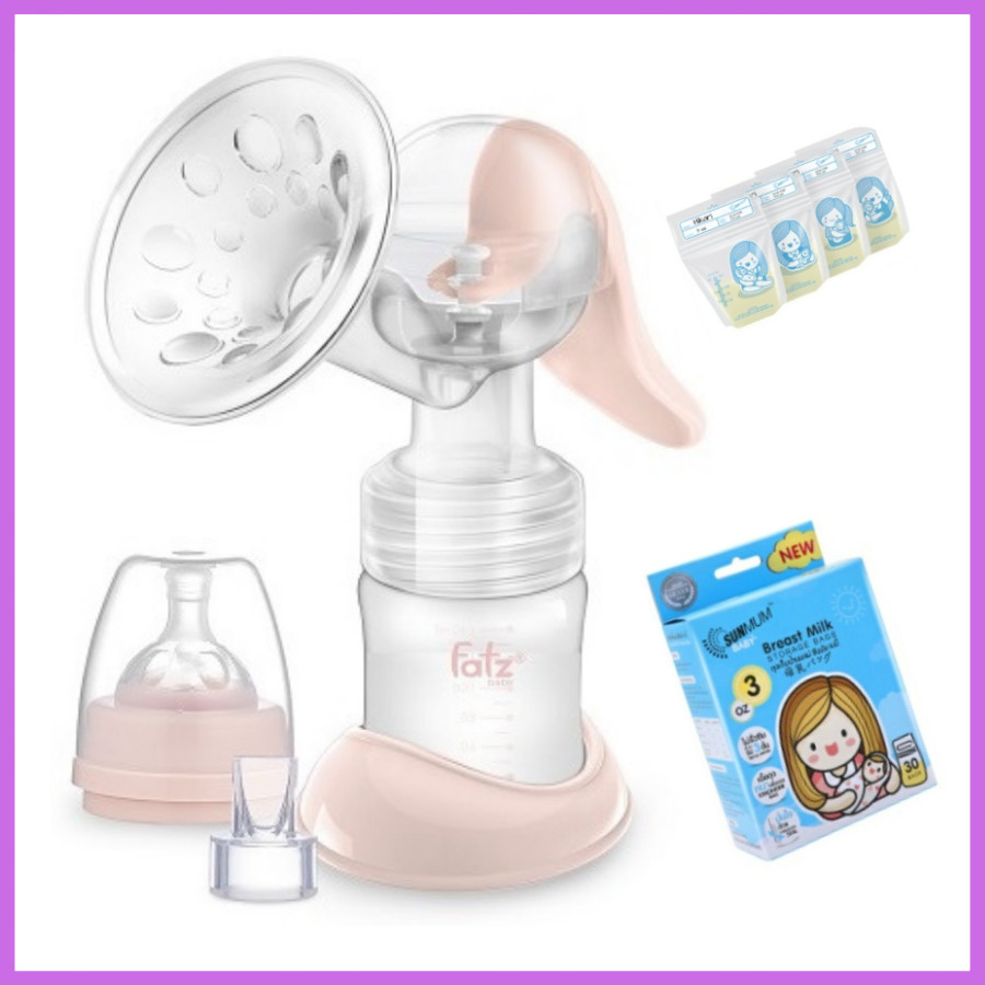 Combo máy hút sữa bằng tay Fatzbaby (Handy1/Handy 2/Handy3/Handy4/Breastfit) + hộp 30 túi trữ sữa sunmum 100ml