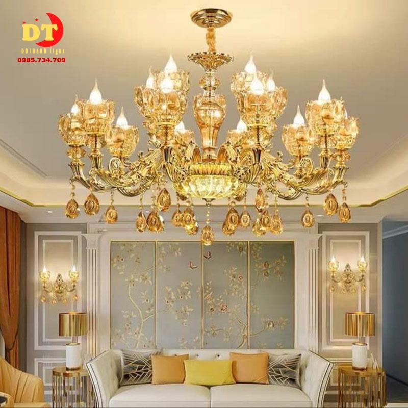 Đèn chùm nến phòng khách tân cổ điển 15 tay cao cấp DCN