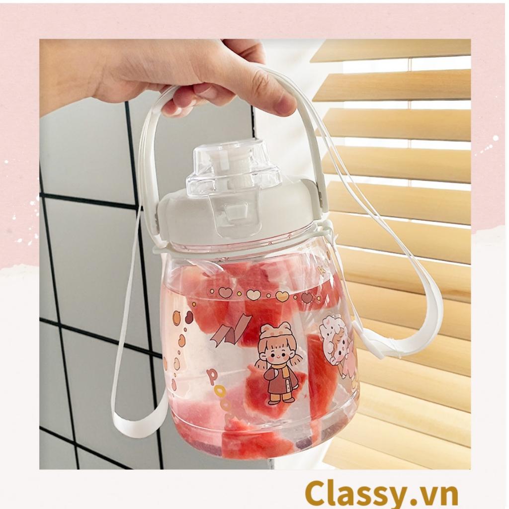 Bình đựng nước 1L Classy có ống hút tiện lợi, họa tiết hoạt hình dễ thương PK1096