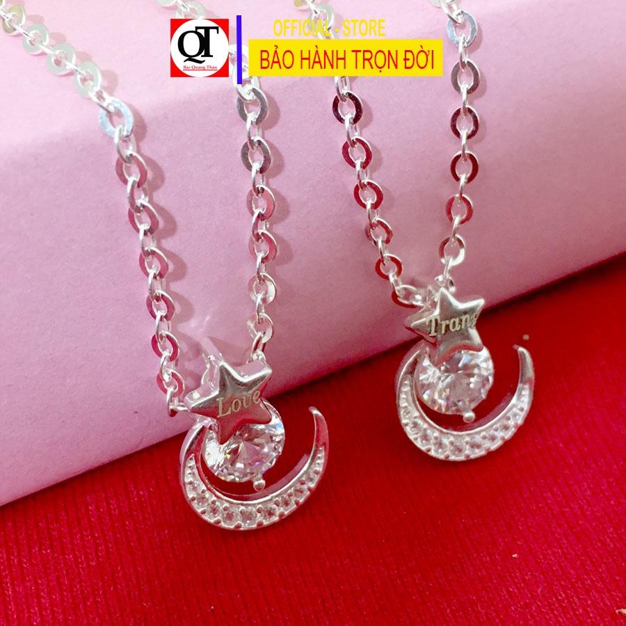 Dây chuyền nữ mặt dây khắc tên theo yêu cầu chất liệu bạc 925 gắn đá cobic cao cấp trang sức Bạc Quang Thản - QTBTS17