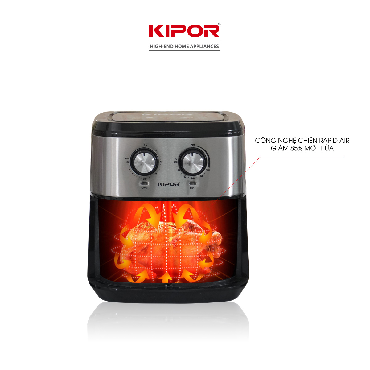 Nồi chiên không dầu KIPOR KP-AF310 - 10L - Điều khiển cơ công nghệ RAPID AIR nướng đối lưu - phủ chống dính cao cấp - Hàng chính hãng