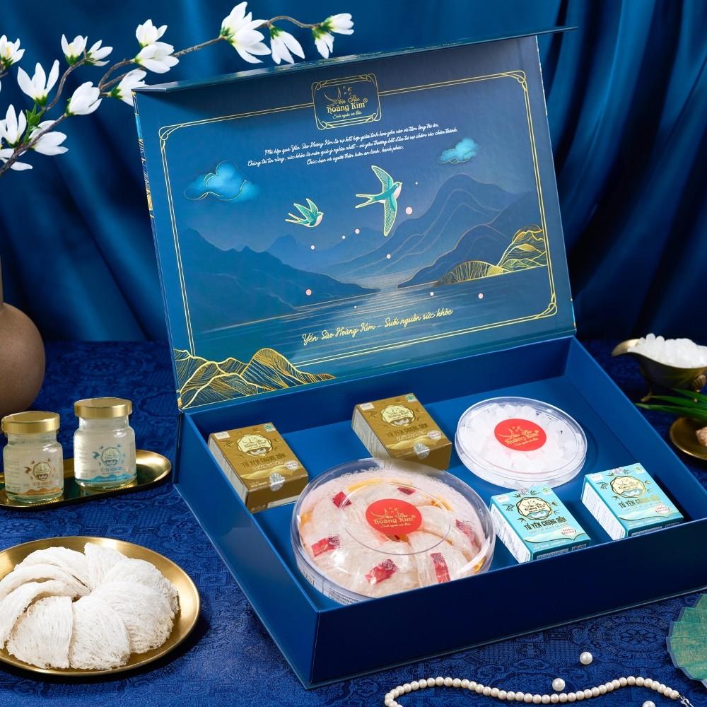 [CHÍNH HÃNG] Yến Sào Hoàng Kim - Hộp Quà Phúc Khang Hòa Vị (50g Tổ Yến Sạch Loại 1 &amp; 4 Hũ Yến Mix 2 Vị) - Quà Biếu Tặng Gia Đình, Người Thân