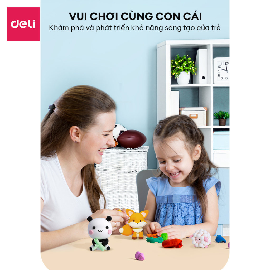 Bộ Đất Nặn Tự Khô Soft Clay 24 màu Deli - Kèm Khuôn Tạo Hình Cute - An Toàn Cho Trẻ Từ 3 Tuổi - Mềm Dẻo Đồ Chơi Sáng Tạo