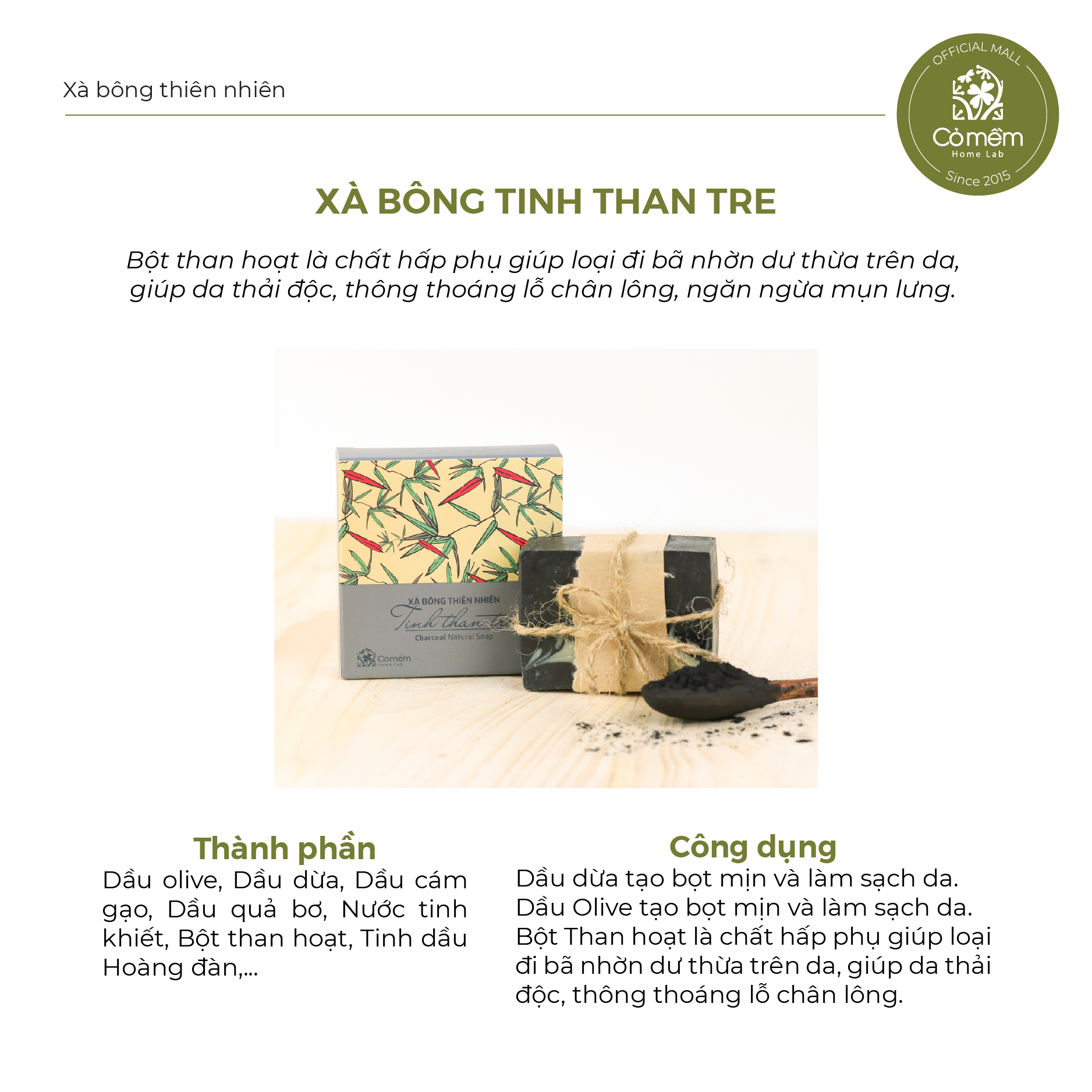 Xà bông Tắm Và Rửa Mặt Tinh Than Tre Xà bông Tinh than tre Hấp Thu Bã Nhờn Dư Thừa Trên Da Giúp Da Thải Độc Thông Thoáng Lỗ Chân Lông Cỏ Mềm 90g