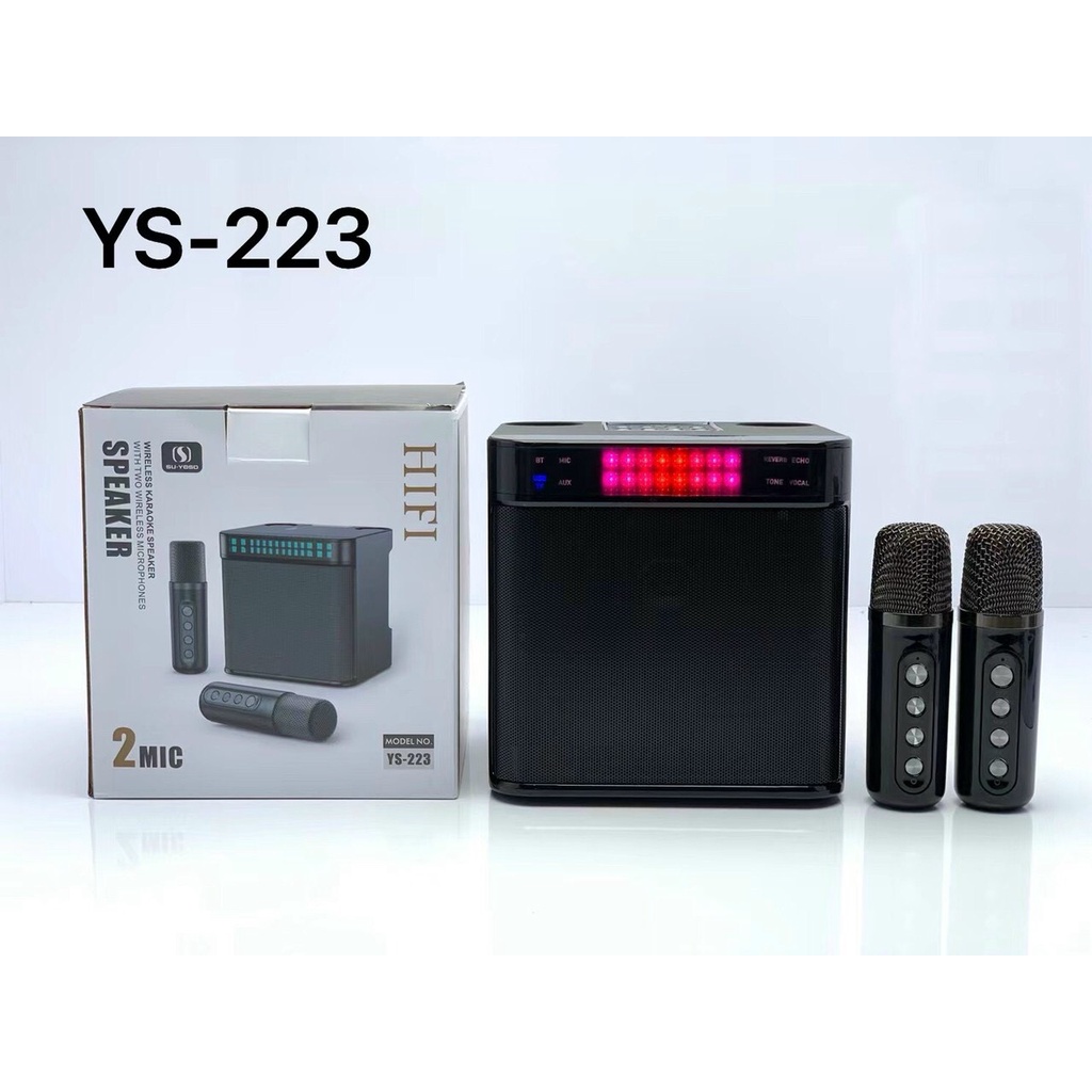 Loa Karaoke YS-223 Kèm 2 Micro Không Dây Kiêm Bluetooth. Nhỏ Gọn Âm Thanh Chất Lượng, Độ Bền Cao