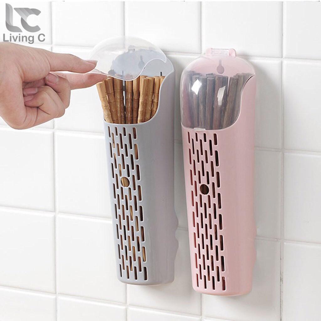 Hộp Đựng Đũa Muỗng ️️ Thìa Đa Năng Dán Tường Có Nắp Đậy Chống Bụi, có khe thoát
