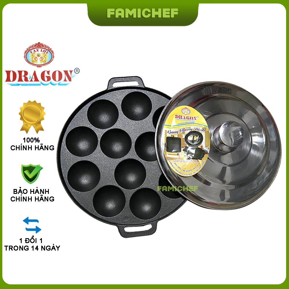 Khuôn bánh khọt chống dính 12 lỗ nắp Inox Dragon D019