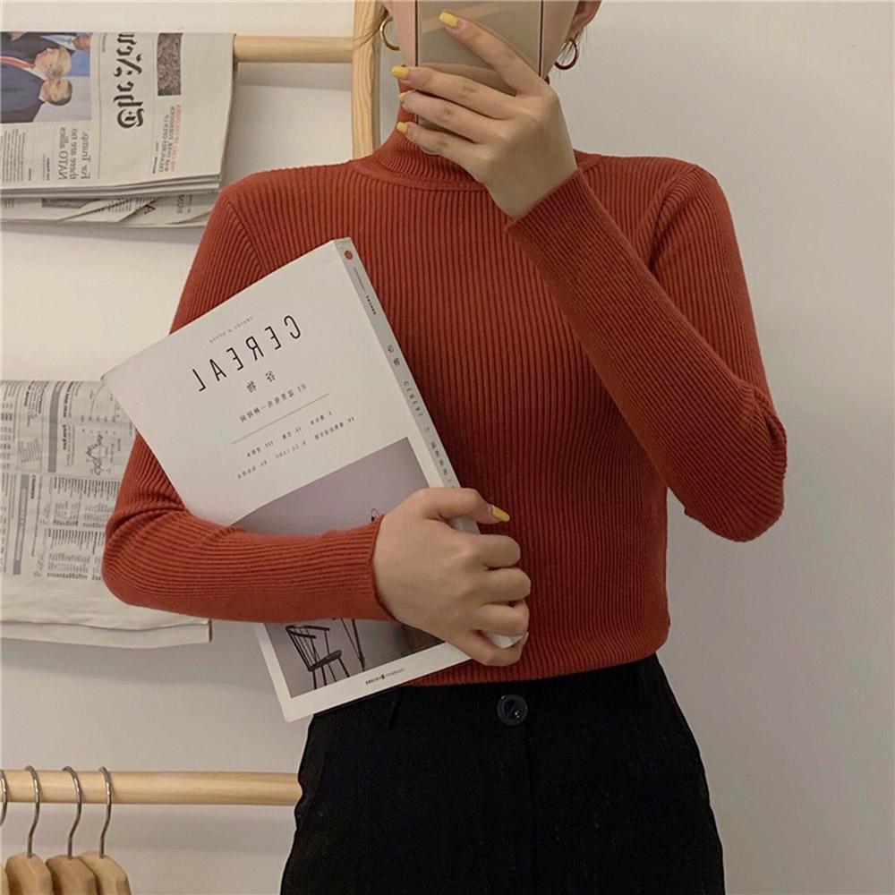 Fashion Women Autumn Winter Knitted Sweater Ribbed Long Sleeve Turtleneck Slim Jumper Soft Warm Pullover Tops