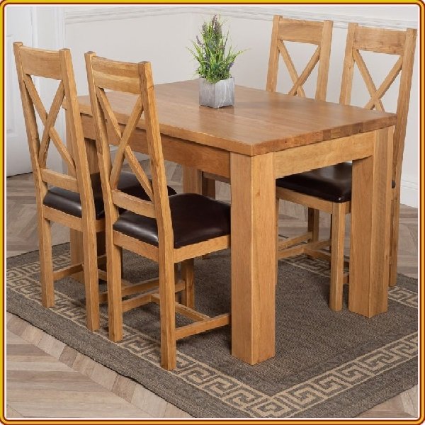 Bộ bàn ăn Rustic Oak bàn 1m4, kèm 4 ghế juno sofa ( Vàng Gỗ Tự Nhiên)