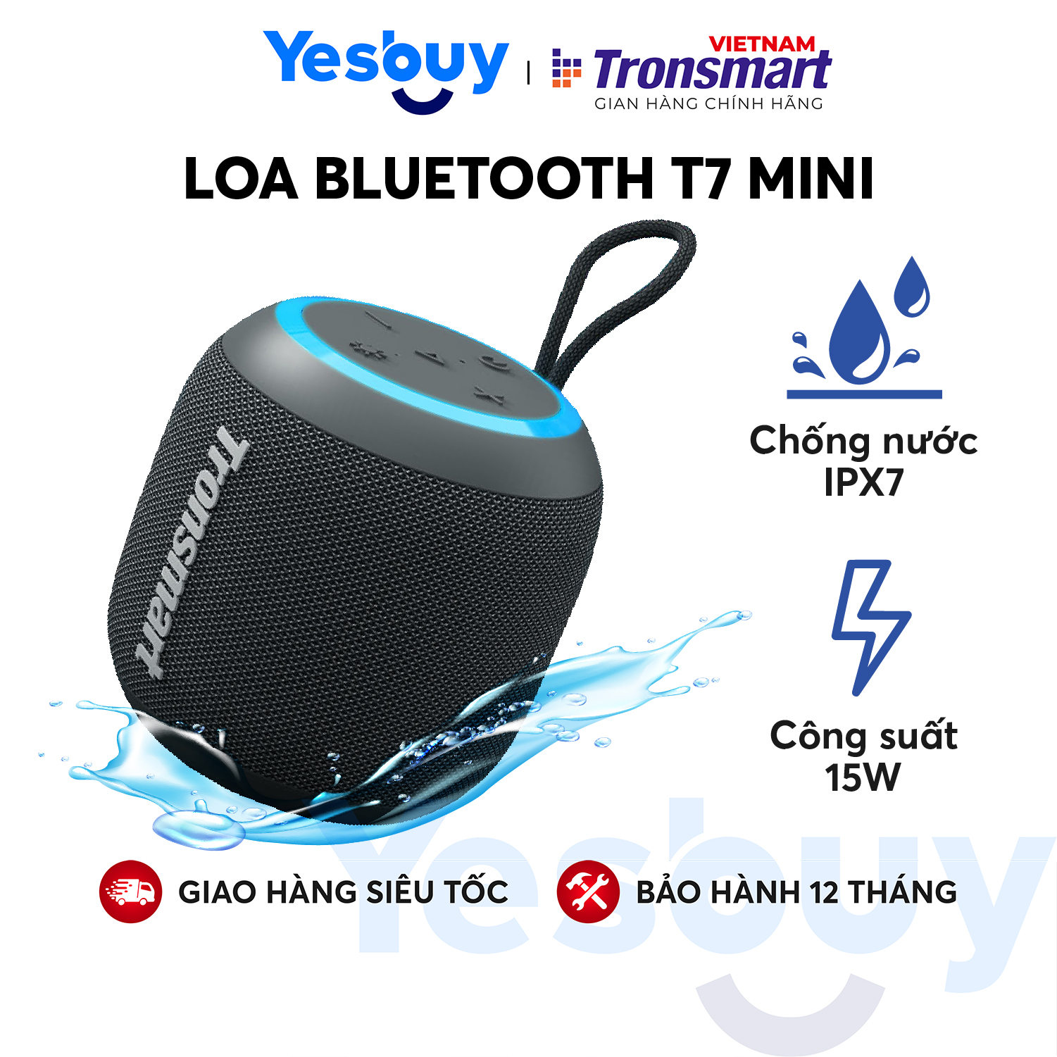 Loa Bluetooth Tronsmart T7 Mini Công suất 15W Âm thanh siêu trâm �Chống nước IPX7 - Hàng Chính Hãng - Bảo Hành 12 Tháng