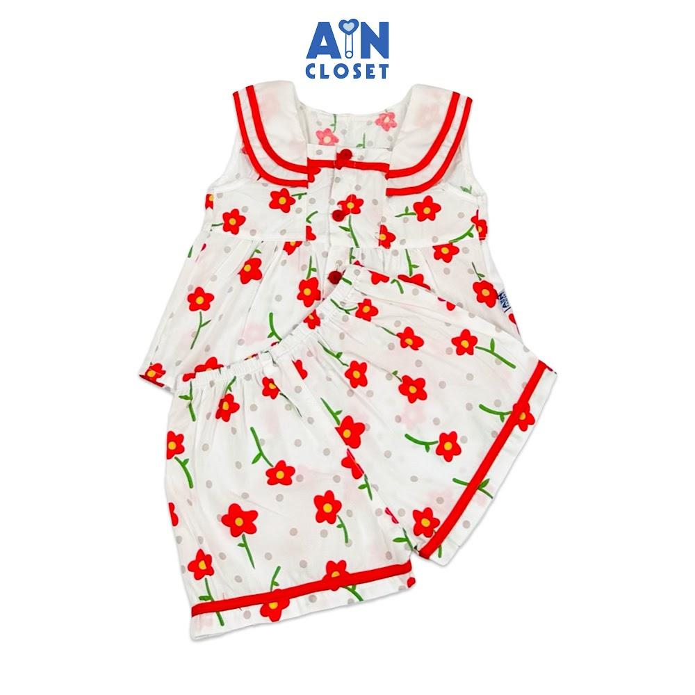 Bộ quần áo Ngắn bé gái họa tiết hoa Moss Rose đỏ cotton - AICDBGEPK5RT - AIN Closet