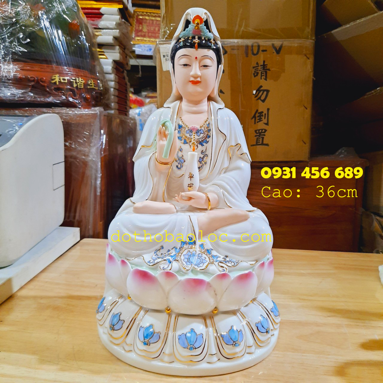 Tượng Quan Âm men sứ cao cấp nhập khẩu cao 36cm