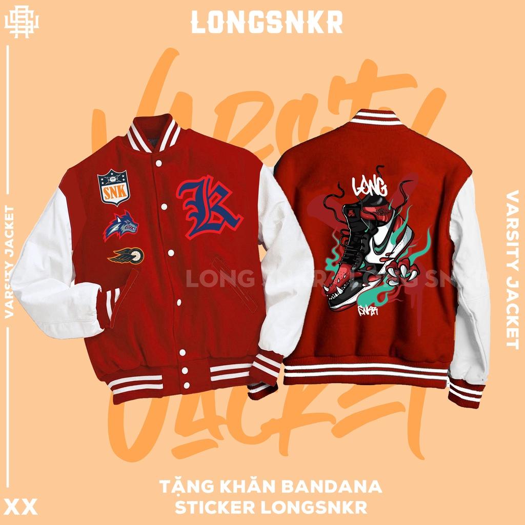 _ Áo khoác VARSITY ĐỎ họa tiết Longsnkr chất nỉ cao cấp - Bomber /Varsity