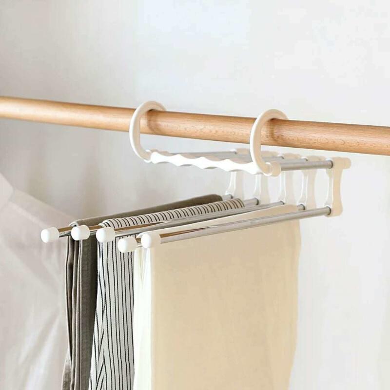 Hot Sale 5 In 1 Portable Multi-function Stainless Steel Pants Hanger Drying Rack Belt Storage Rack Space Saving Closet Organizer