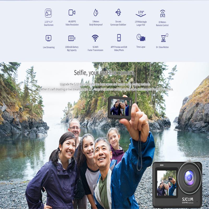 SJCAM SJ10 Pro Motion Camera 4K/60fps Công tắc màn hình kép Gyro EIS WiFi Remote DV H22 Chipset Micro mở rộng phát sóng trực tiếp phát sóng trực tiếp