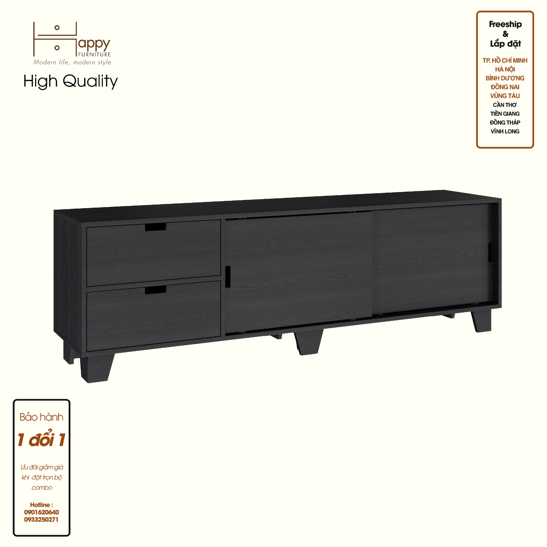 HAPPY FURNITURE , ALVA - Kệ TV 2 ngăn kéo 2 cửa lùa, KTV_065 , 180cm x 40cm x 56cm DxRxC