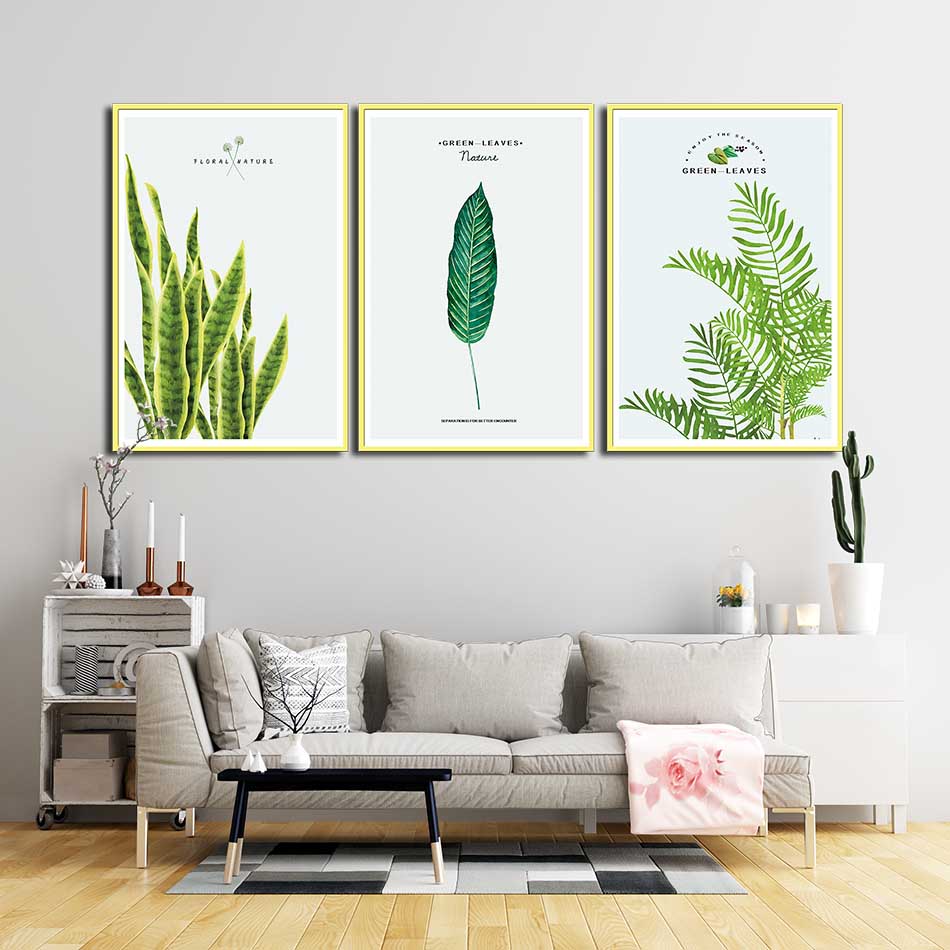 Bộ 3 tranh canvas treo tường Decor Hoa lá phong cách scandinavian - DC069