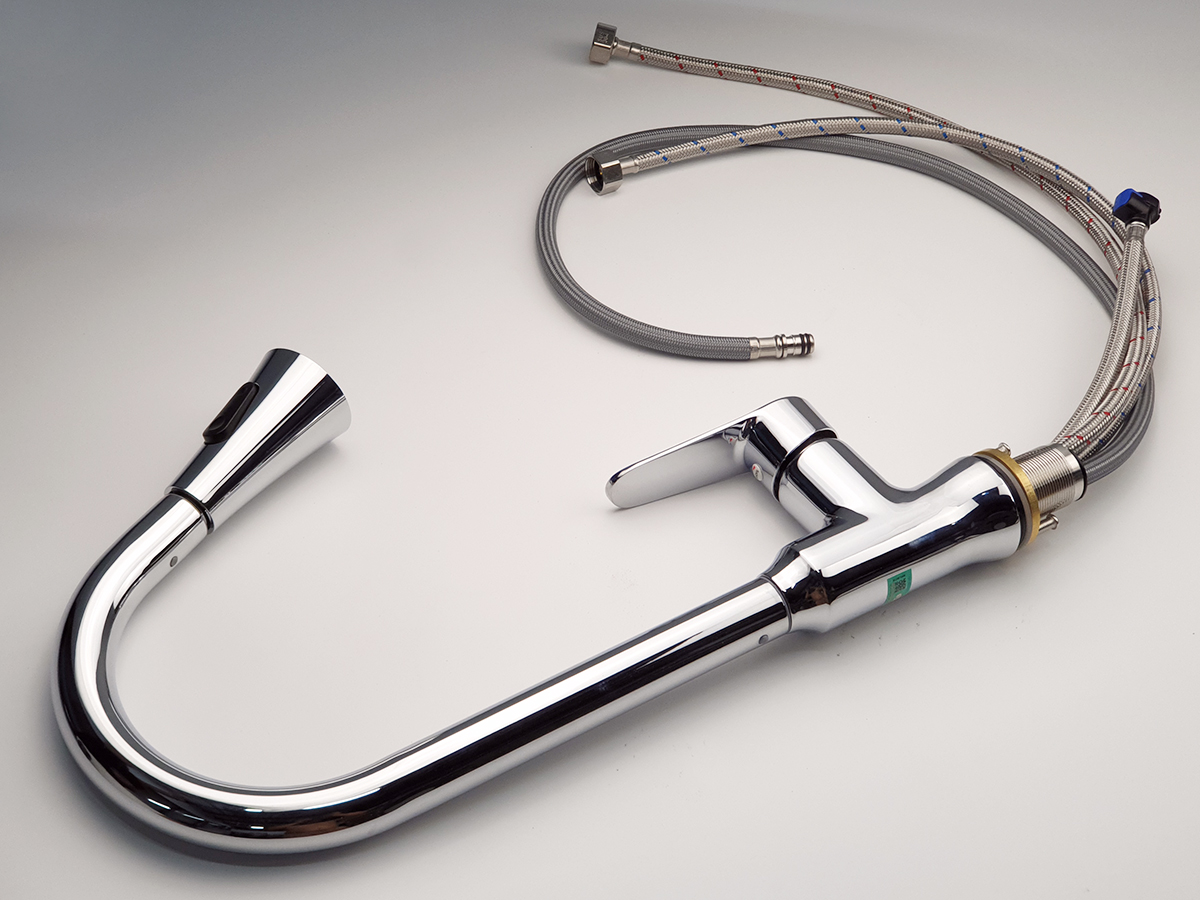 Vòi Rửa Chén Nóng Lạnh Dây Kéo Đồng Mạ Chrome Eurolife EL-KM05