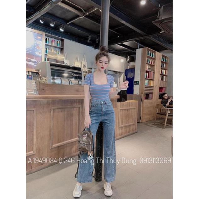 Áo thun nữ kẻ cổ U nữ tính 1 màu hottrend