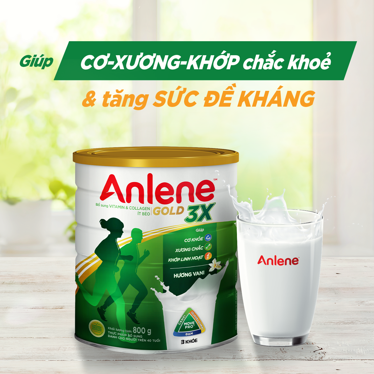 Sữa Bột Anlene Gold Movepro 3X Hương Vanilla (Hộp Thiếc 800g)