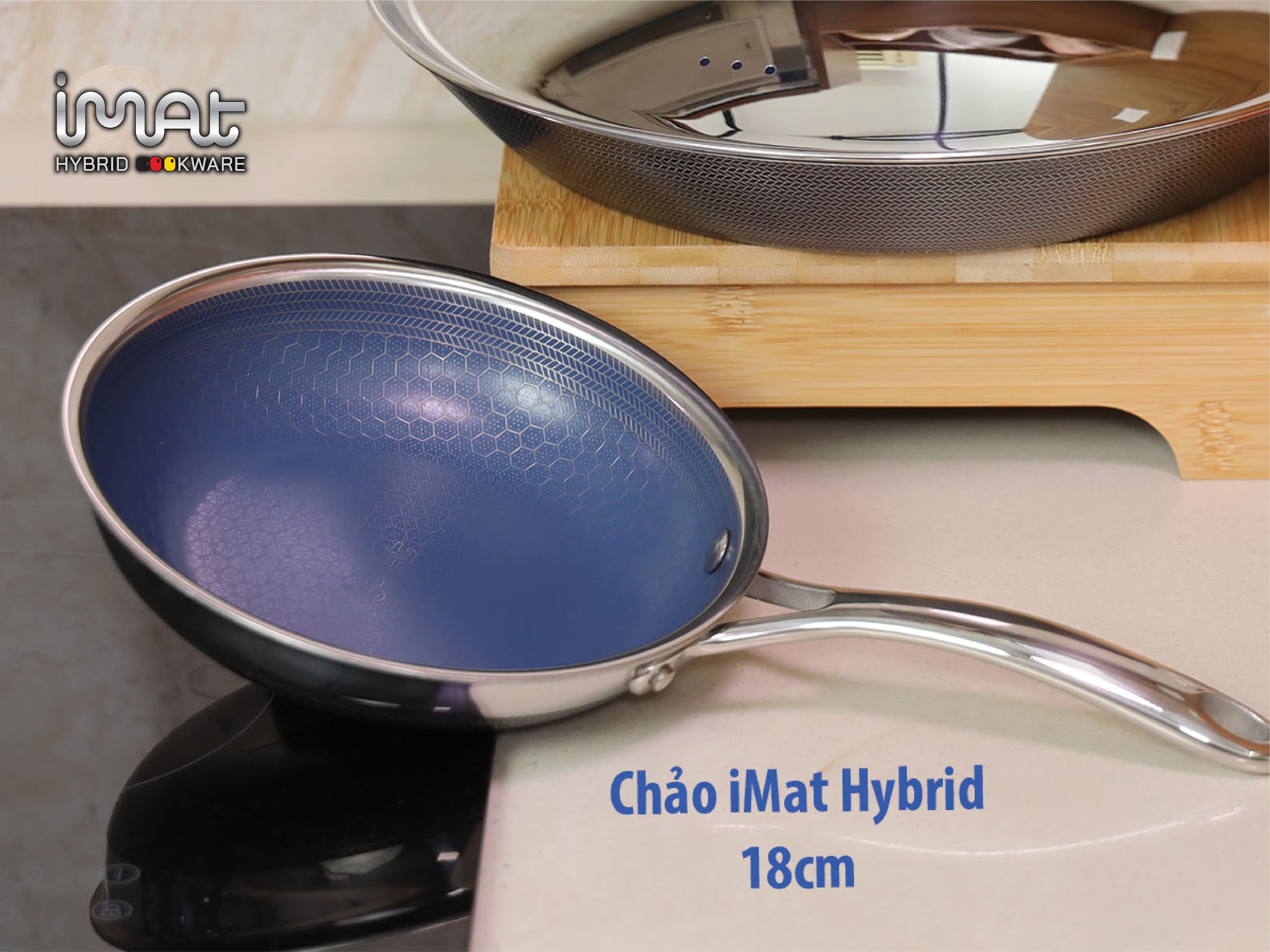 Chảo xào đa năng iMAT Hybrid lòng xanh mới, đường kính 22cm. Chiên, xào, áp chảo..