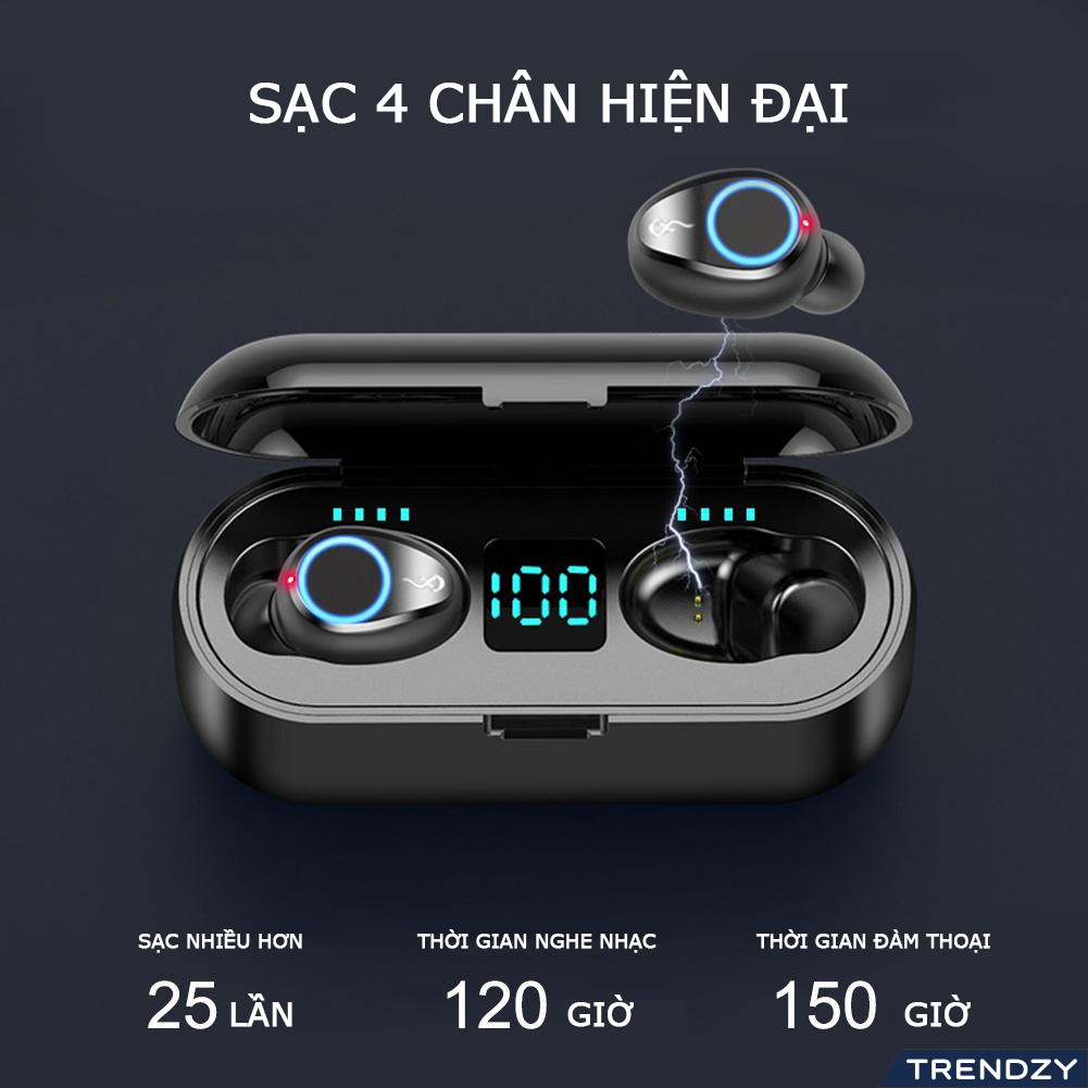 Tai Nghe Không Dây Bluetooth TWS 5.0 F9 Bản Quốc Tế - Tai Nghe Nhét Tai, Âm Thanh Chất Lượng, Có Đèn Led Báo Pin, Phù Hợp Với Mọi Smartphone, Ipad - Hàng Nhập Khẩu