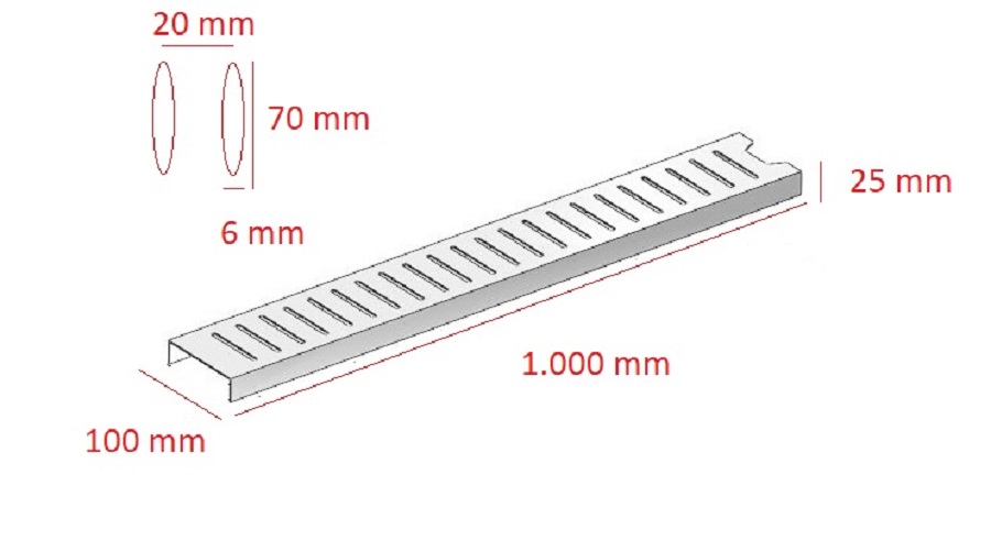 Vỉ thoát sàn nhà tắm inox 201 dài 1 mét cắt hình OVAN
