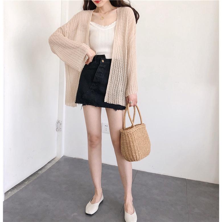 MS327 Áo khoác cardigan nữ mỏng dệt kim nhẹ nhàng dáng lỡ