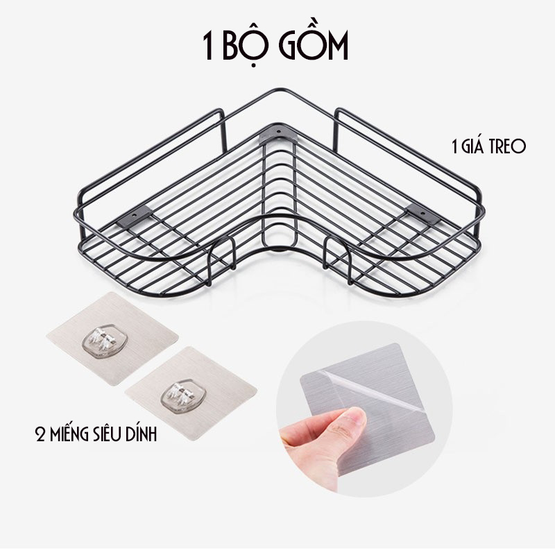 Giá góc, kệ góc treo tường bằng miếng dính cho nhà bếp, phòng tắm thêm gọn gàng, để được nhiều đồ hơn