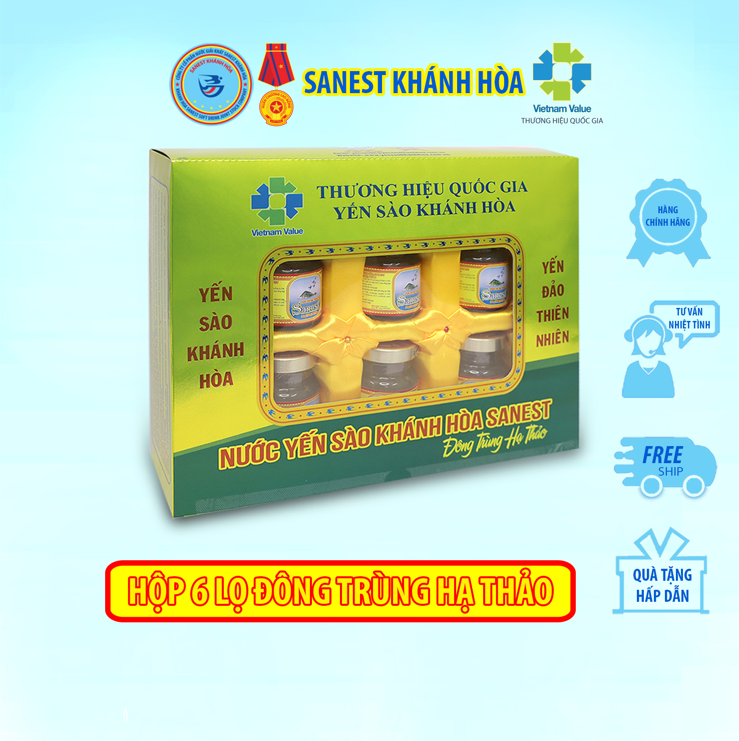 Nước Yến sào Khánh Hòa Sanest Đông Trùng Hạ Thảo lọ 70 ml