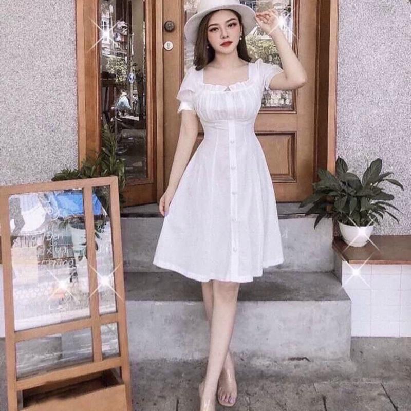 Đầm tay bo nhúng ngực 3 màu dễ thương