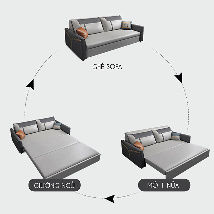 Giường Sofa Vải Sợi Nano Cao Cấp - Ghế Sofa Giường Đa Năng Có Ngăn Chứa Đồ, Khung Thép Chống Gỉ