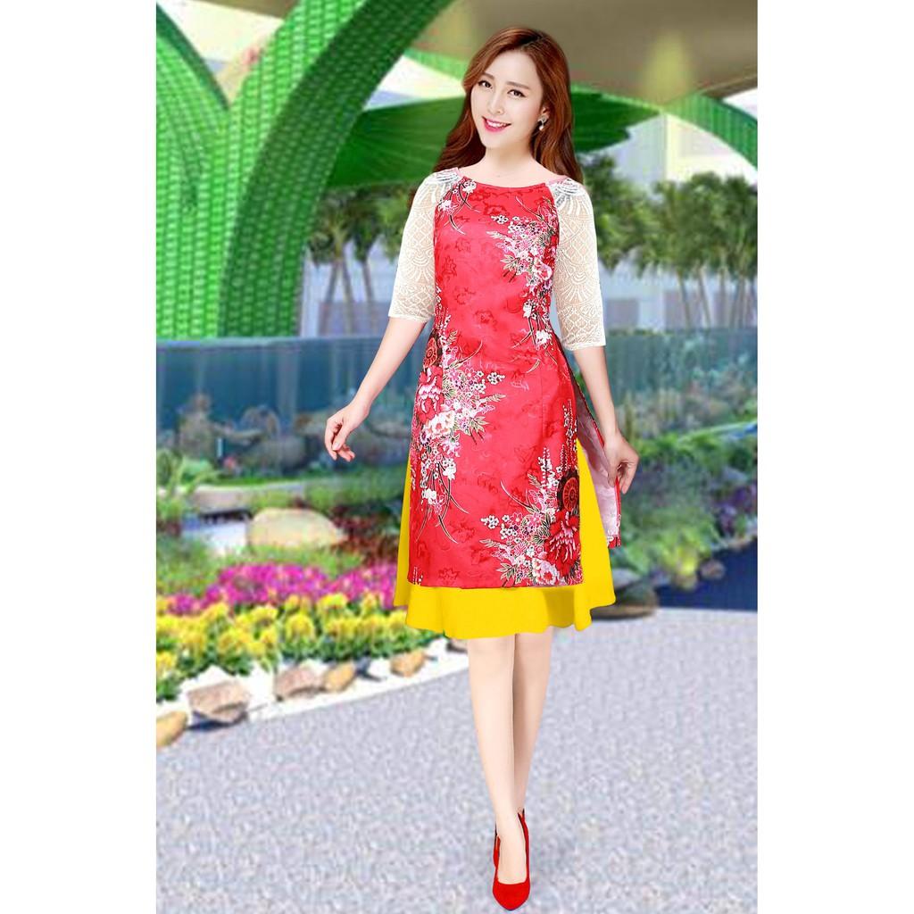 GIÁ XƯỞNG - Áo dài cách tân gấm in 3D