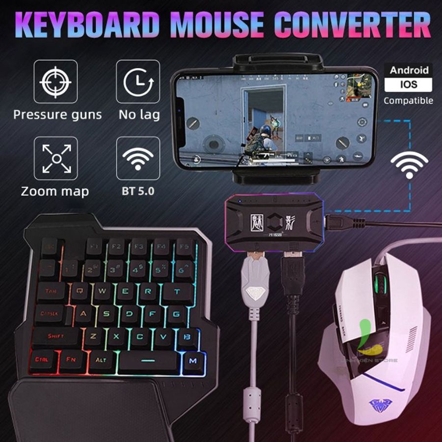 Combo bàn phím chuột K13 + V1 và bộ chuyển đổi meiying - Phụ kiện gaming hỗ trợ điện thoại hệ điều hành Android và IOSS - Hàng nhập khẩu