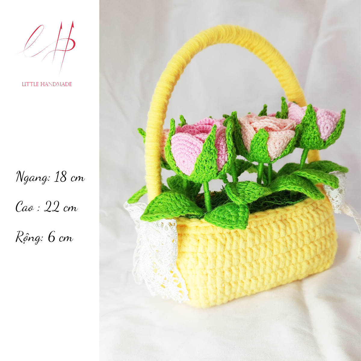 Giỏ hoa hồng ghép cánh phong cách lolita 18 x 22 x 6 cm