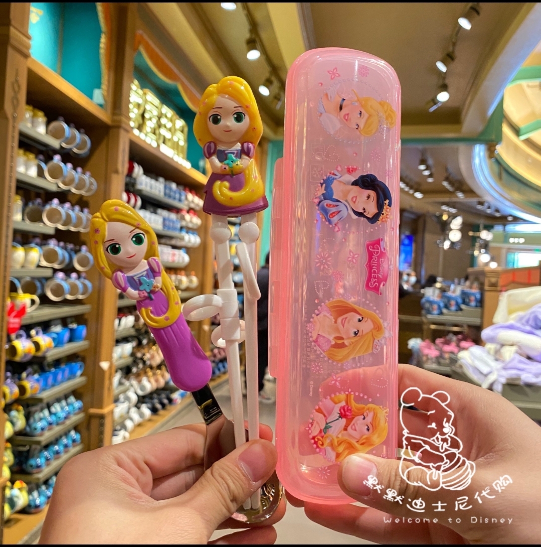 Set hộp đũa muỗng tập ăn nhựa 3D Disney hình Rapunzel