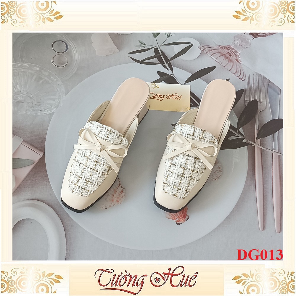 Dép Sục Nữ Cao Gót Mũi Vuông Đính Nơ Gót Vuông Cao 5CM - Hàng Quảng Châu - DG013
