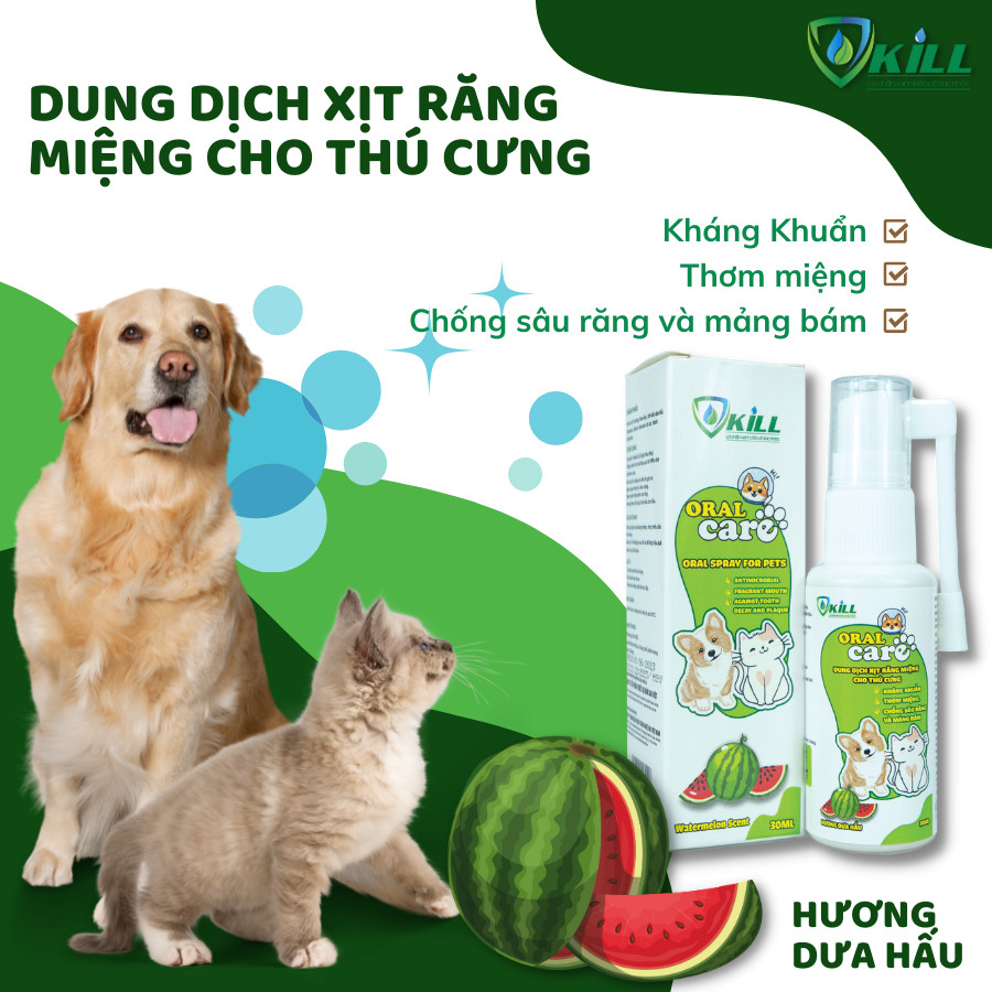 xịt thơm miệng chó mèo Vkill 30ml hương dưa hấu ngọt ngào - an toàn lành tính hiệu quả tức thì