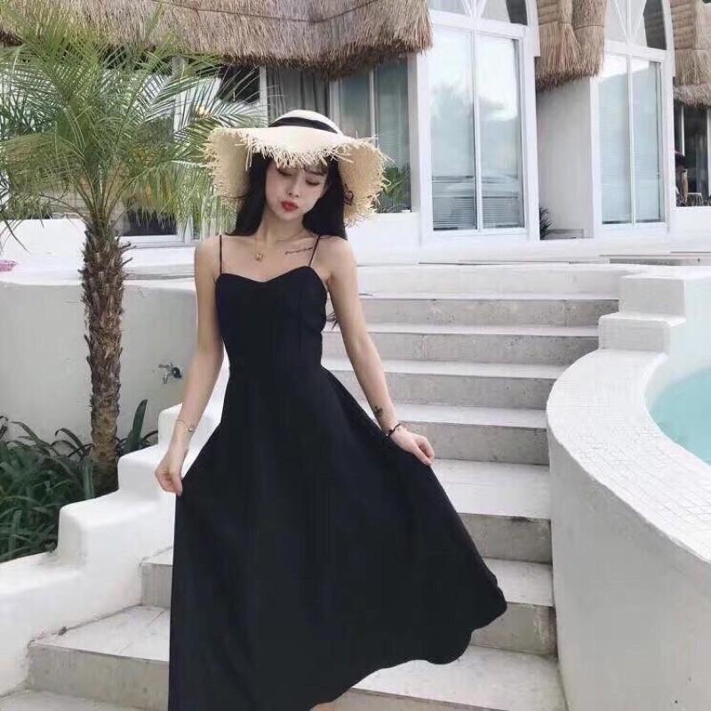 ĐẦM MAXI 2 DÂY ĐAN CHÉO LƯNG 2 MÀU