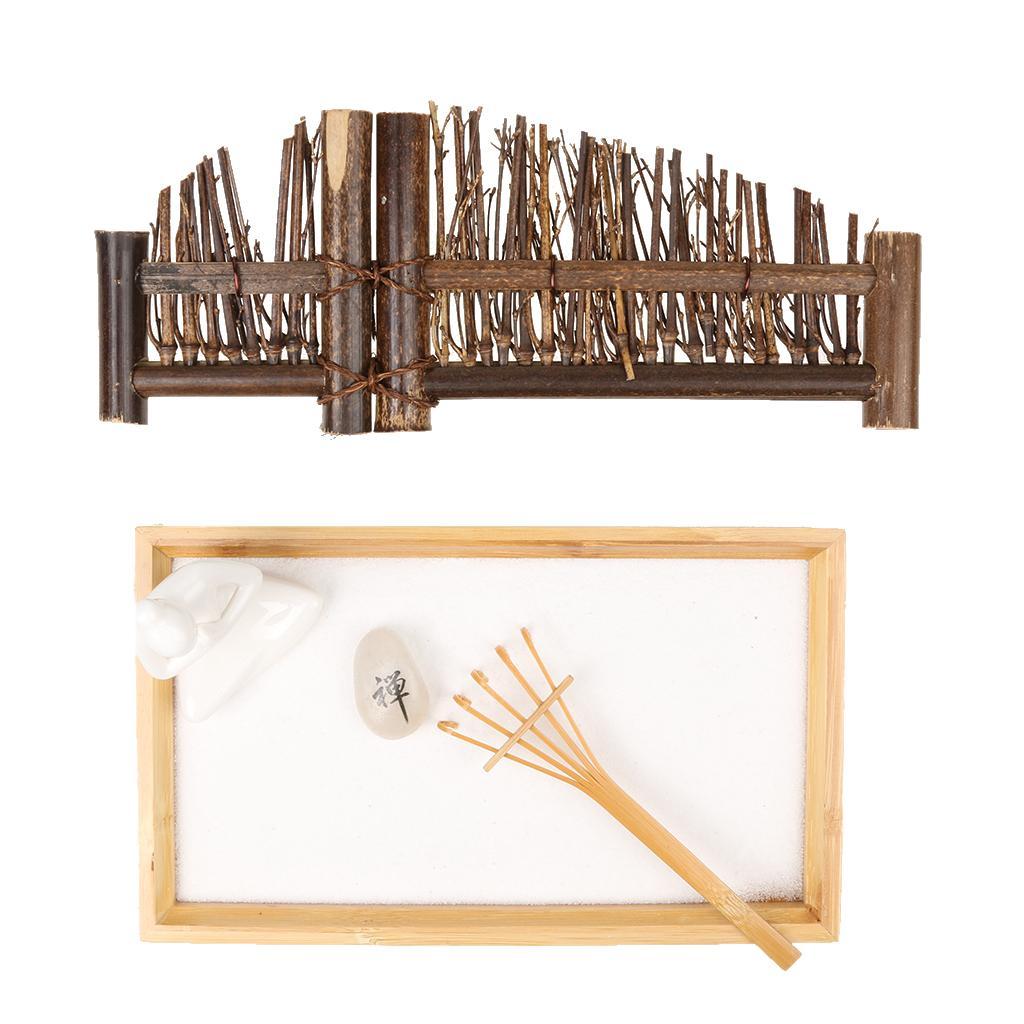 Zen Garden Sand Tray Buddha Stone Rake Bamboo Tray Home Room Ornament #1