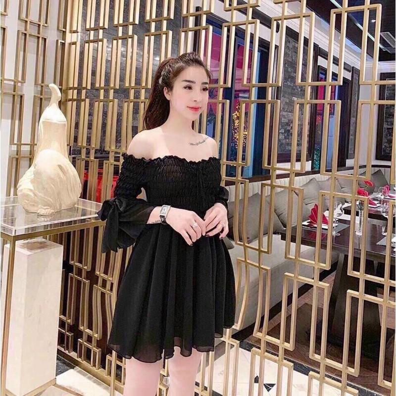 Đầm trễ vai voan chi