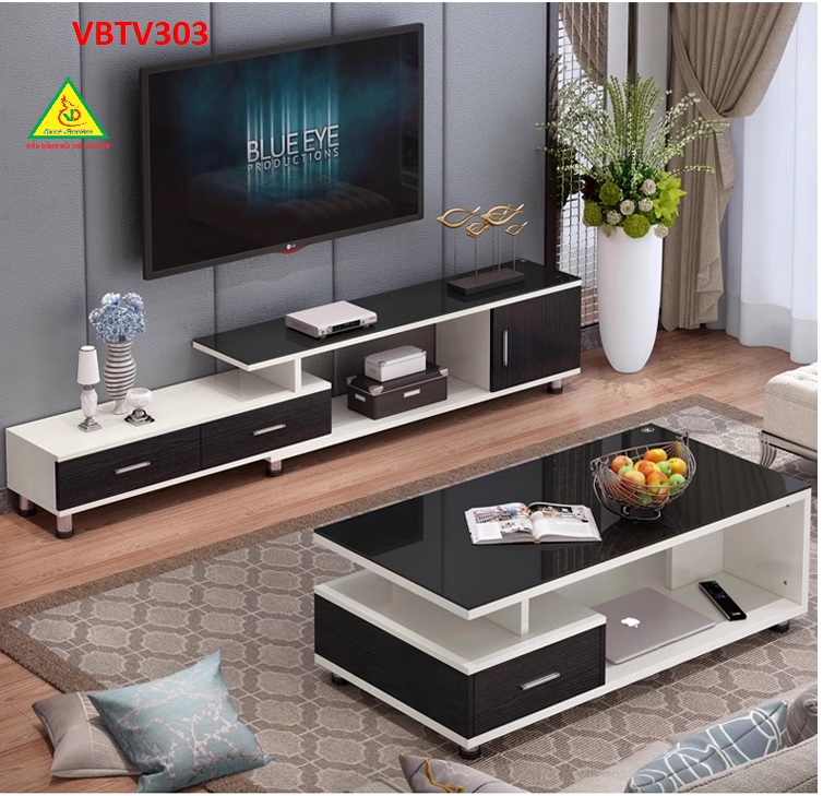Combo Bộ kệ tivi và bàn trà, bàn sofa phong cách hiện đại sang trọng VBTV303