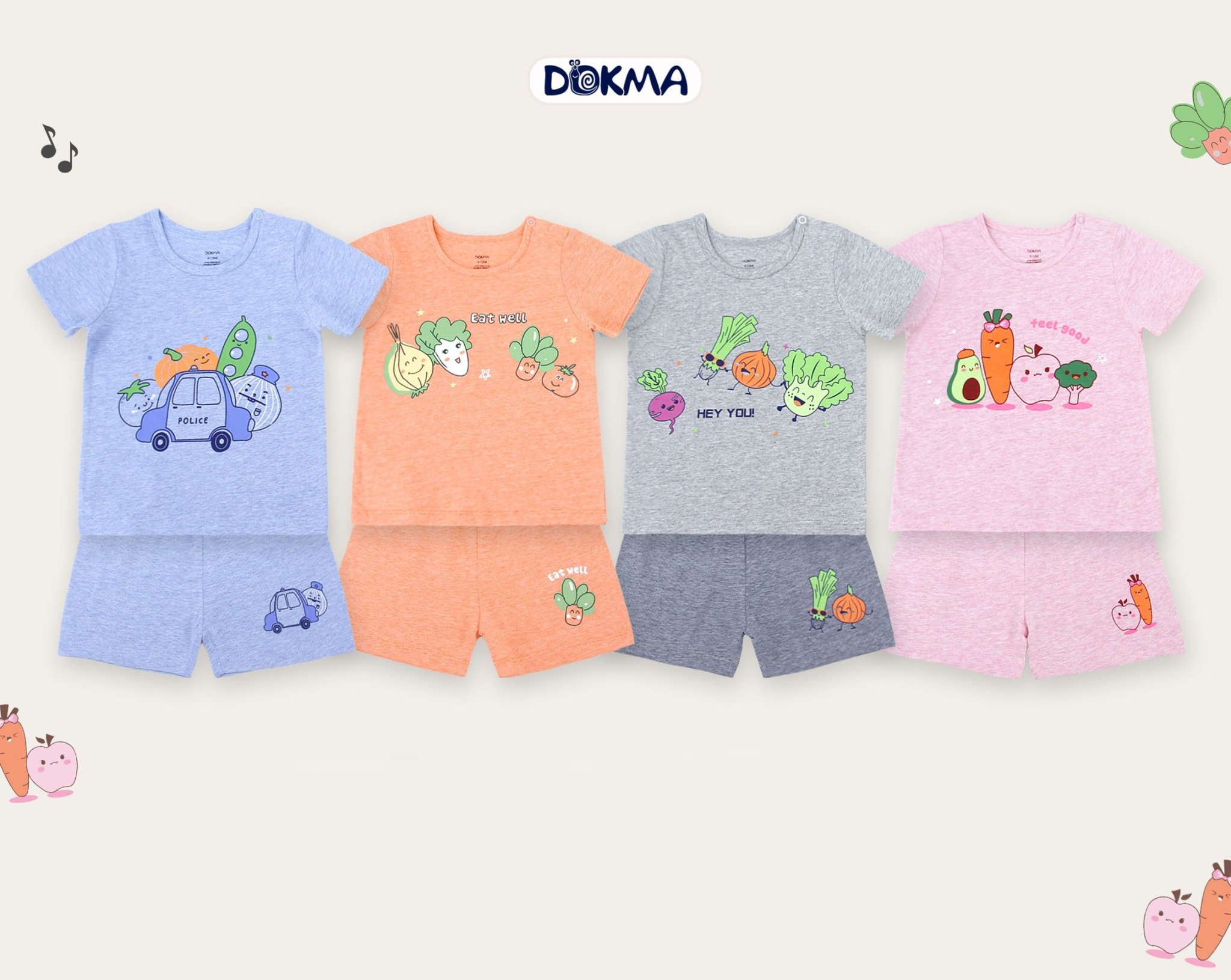 DB768 Bộ quần áo cài vai cộc tay Dokma (9-36M)