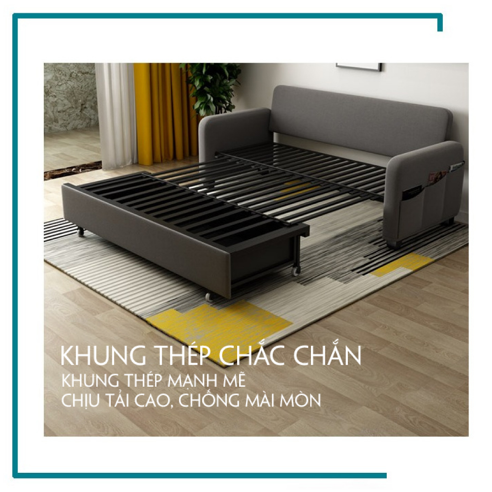 Sofa giường thông minh, A2671 dài 192cm x rộng 190cm x cao 38cm, giường khung thép có ngăn chứa đồ phía dưới, đệm bọt biển cao cấp có thể tháo rời, giường sofa đa năng tặng kèm 3 gối