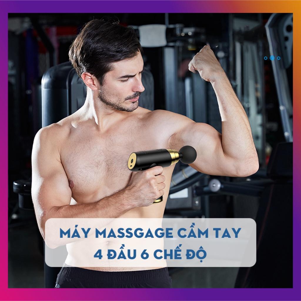 Máy massage Súng mát xa Máy đấm lưng cầm tay mini Trị nhức mỏi vai gáy Căng cứng cơ với 4 đầu và 6 chế độ tiện lợi