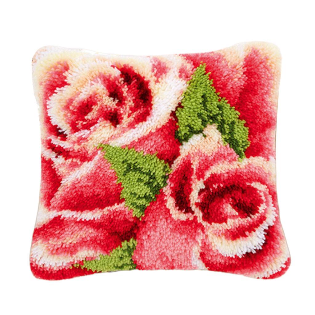 2 Set Flower Latch Hook Kit with Basic Tools Pillow Cover Embroidery Kit